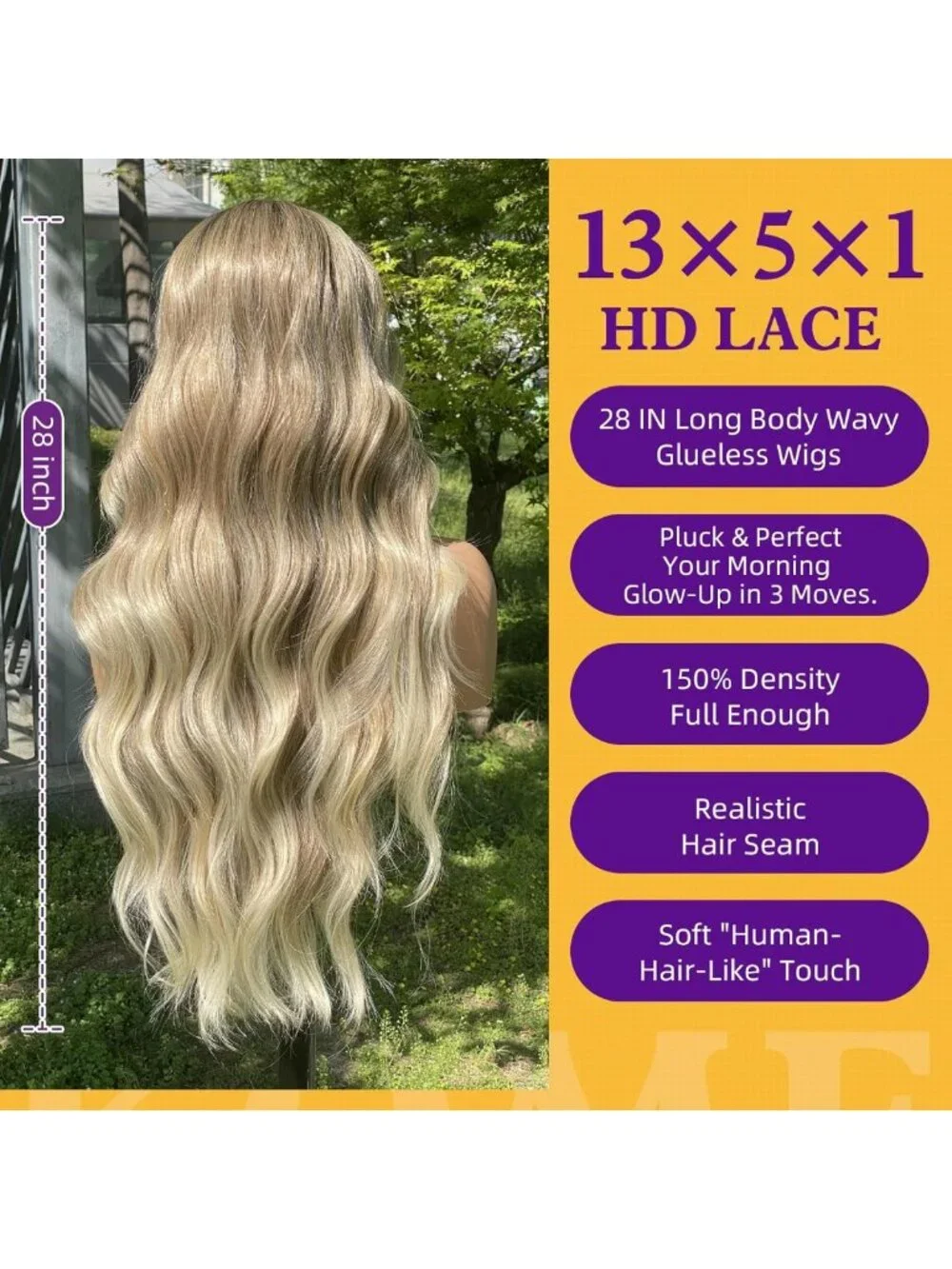 Ombre Dirty Blonde Lace Front Wig with Bangs - 28